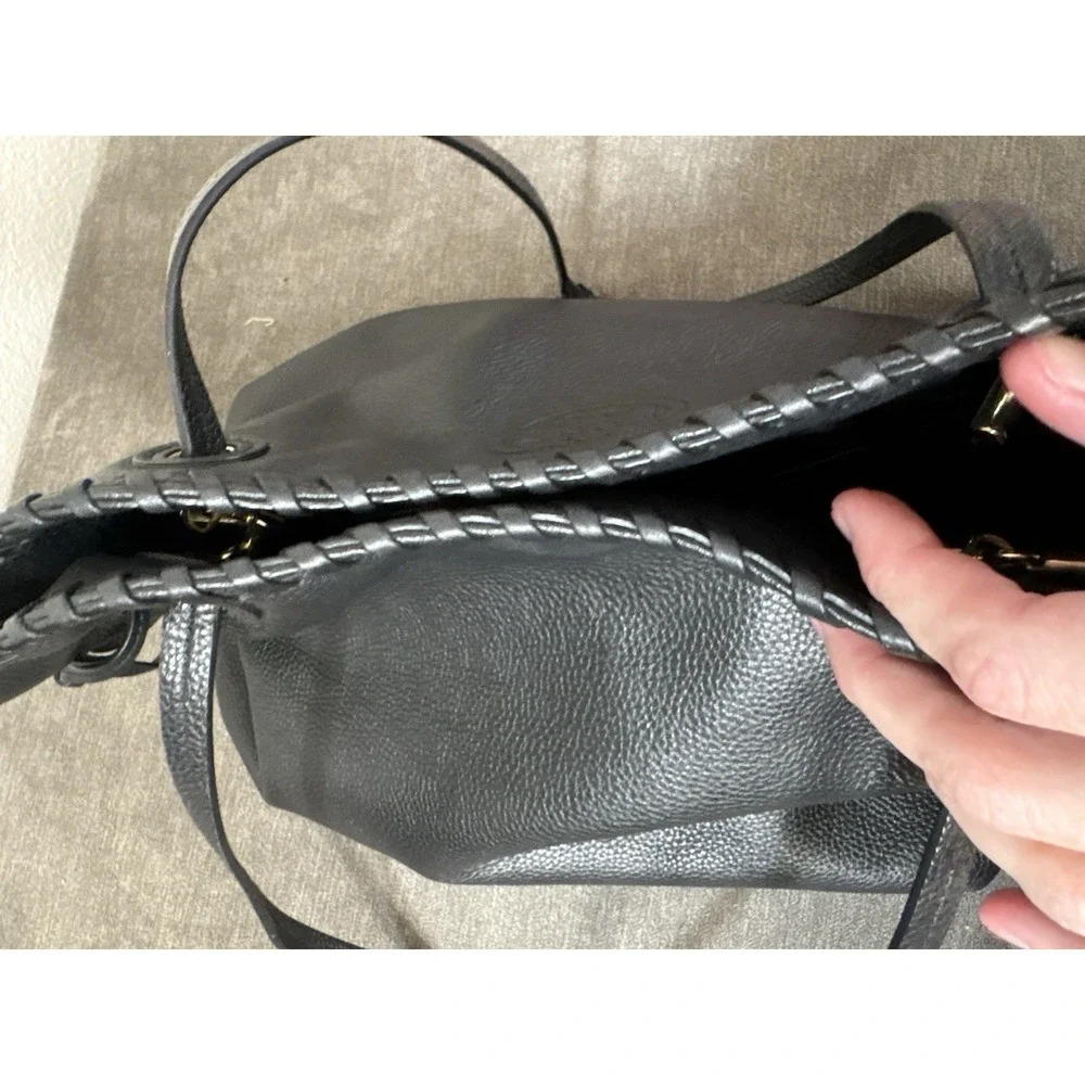 Tory Burch Marion Black Leather Slouchy Tote With Gold Hardware